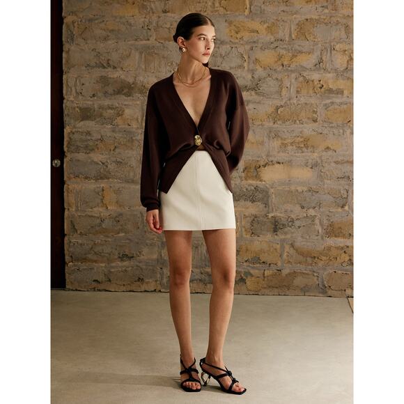 Commense Chocolate Brown Gold Button Stretch Elegant Cardigan Medium - Picture 7 of 8